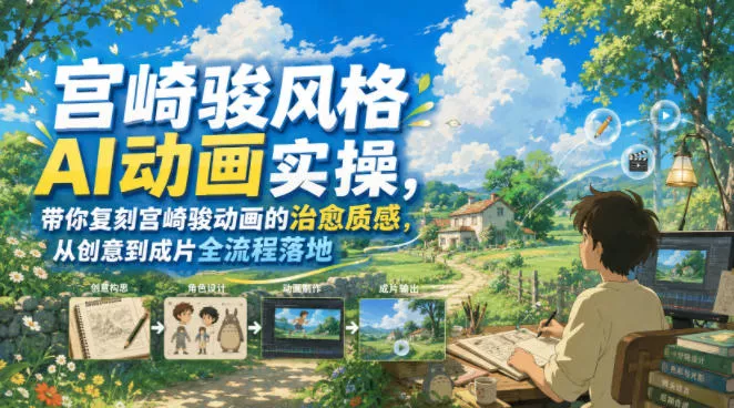 宫崎骏风格AI动画实操，带你复刻宫崎骏动画的治愈质感，从创意到成片全流程落地-心思维创富网_网上创业教程_网络创业项目