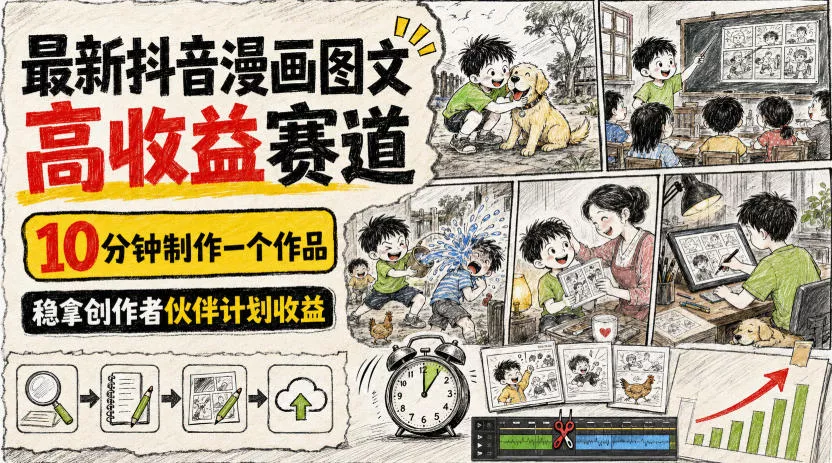 最新抖音漫画图文高收益赛道，10分钟制作一个作品，稳拿创作者伙伴计划收益-心思维创富网_网上创业教程_网络创业项目