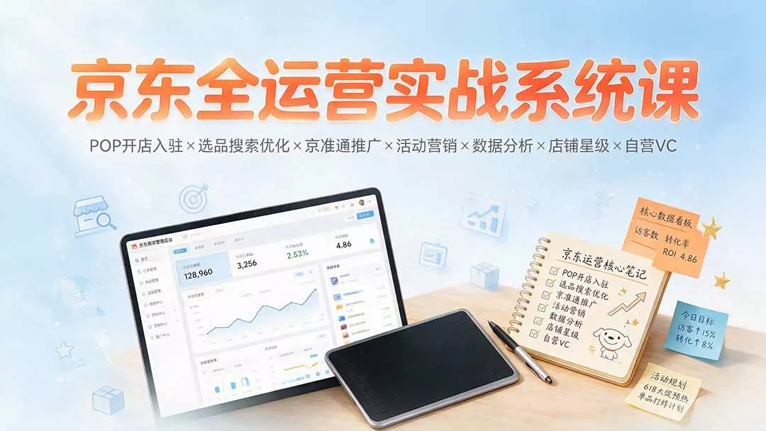 京东全运营实战系统课：POP开店入驻×选品搜索优化×京准通推广×活动营销×数据分析×店铺星级×自营VC-心思维创富网_网上创业教程_网络创业项目