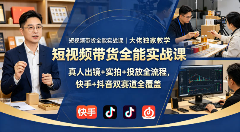 短视频带货全能实战课｜大佬独家教学，真人出镜+实拍+投放全流程，快手+抖音双赛道全覆盖-心思维创富网_网上创业教程_网络创业项目