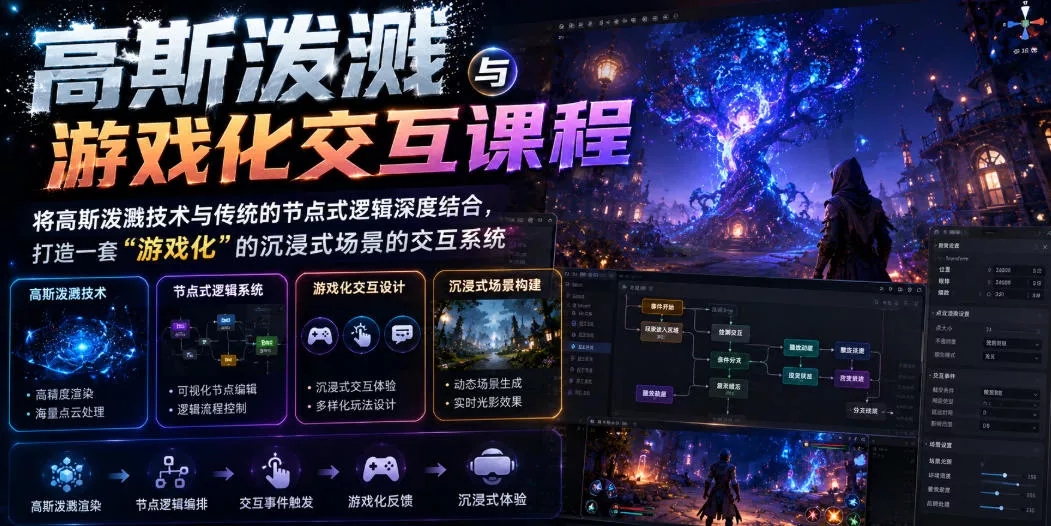 高斯泼溅与游戏化交互课程，将高斯泼溅技术与传统的节点式逻辑深度结合，打造一套“游戏化”的沉浸式场景的交互系统-心思维创富网_网上创业教程_网络创业项目