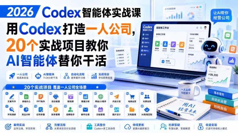 2026 Codex智能体实战课，用Codex打造一人公司，20个实战项目教你AI智能体替你干活-心思维创富网_网上创业教程_网络创业项目