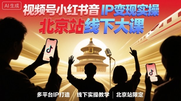 视频号小红书抖音IP变现实操北京站线下大课，40+行业短视频高变现姿势，100+IP高变现实操技术-心思维创富网_网上创业教程_网络创业项目