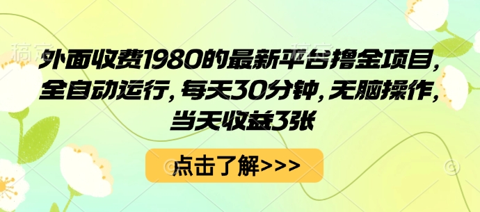 外面收费1980的最新平台撸金项目，全自动运行，每天30分钟，无脑操作，当天收益3张【揭秘】-心思维创富网_网上创业教程_网络创业项目