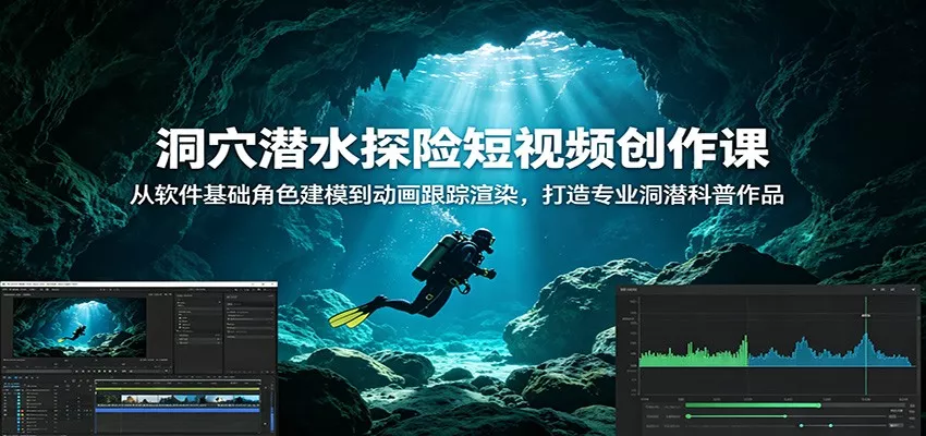 洞穴潜水探险短视频创作课：从软件基础角色建模到动画跟踪渲染，打造专业洞潜科普作品-心思维创富网_网上创业教程_网络创业项目