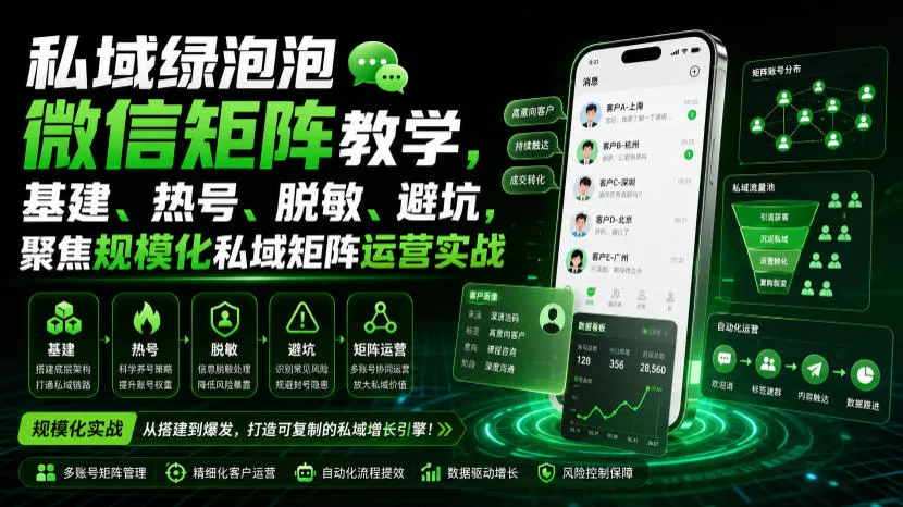 私域绿泡泡微信矩阵教学，基建、热号、脱敏、避坑，聚焦规模化私域矩阵运营实战-心思维创富网_网上创业教程_网络创业项目