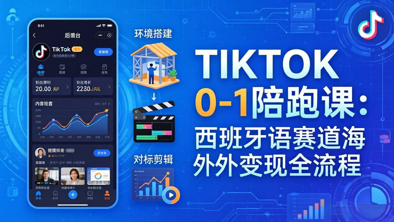 TIKTOK 0-1 陪跑课：从环境搭建到刷对标剪辑，西班牙语赛道海外变现全流程-心思维创富网_网上创业教程_网络创业项目