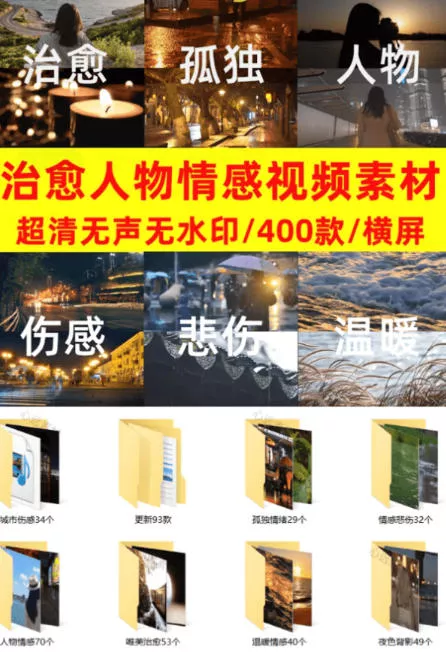 爆款短视频常用视频素材！抖音治愈伤感人物情感视频素材，400款合集，无声无水印，视频感氛围拉满-心思维创富网_网上创业教程_网络创业项目