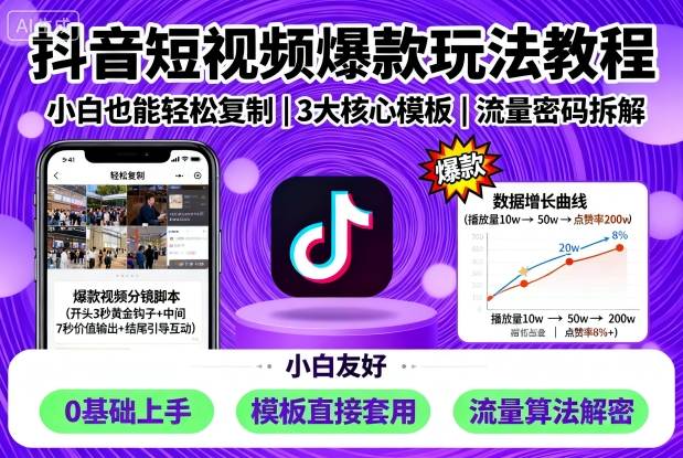 抖音短视频爆款玩法教程，小白也能轻松复制-心思维创富网_网上创业教程_网络创业项目