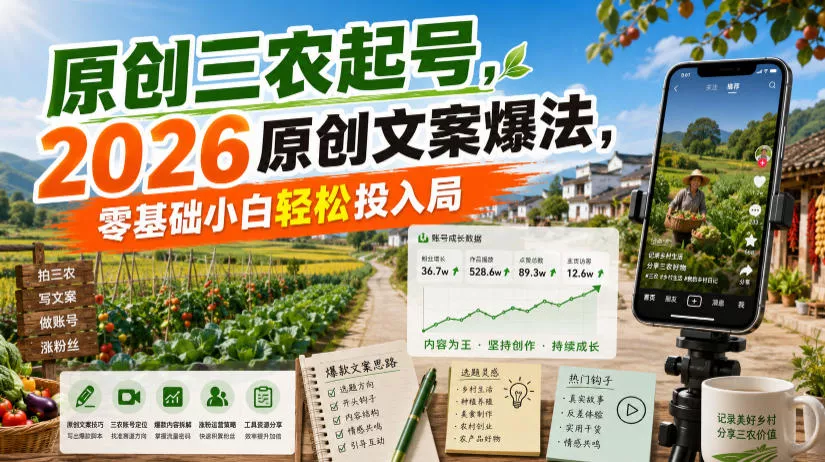 原创三农起号，2026原创文案爆法，零基础小白轻松投入局-心思维创富网_网上创业教程_网络创业项目