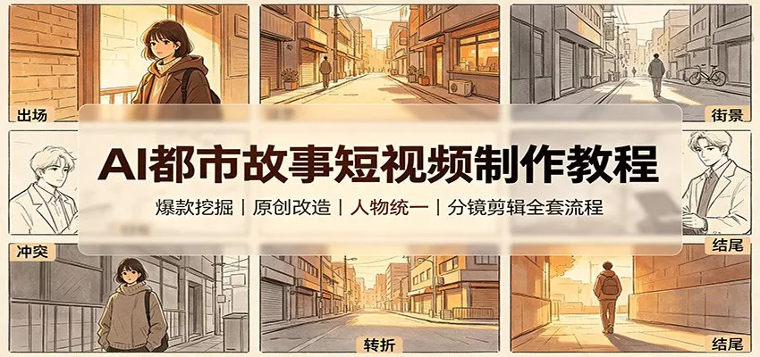 AI都市故事短视频制作教程：爆款挖掘原创改造，人物统一分镜剪辑全套流程-心思维创富网_网上创业教程_网络创业项目