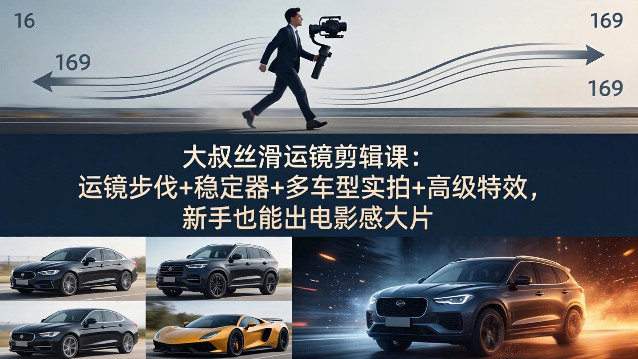 大叔丝滑运镜剪辑课：运镜步伐+稳定器+多车型实拍+高级特效，新手也能出电影感大片-心思维创富网_网上创业教程_网络创业项目