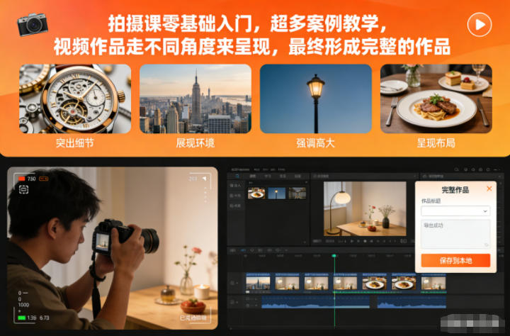 拍摄课零基础入门，超多案例教学，视频作品走不同角度来呈现，最终形成完整的作品-心思维创富网_网上创业教程_网络创业项目