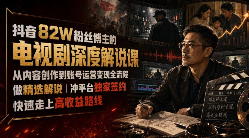 抖音82W粉丝博主的电视剧深度解说课，从内容创作到账号运营变现全流程，做精选解说，冲平台独家签约，快速走上高收益路线-心思维创富网_网上创业教程_网络创业项目