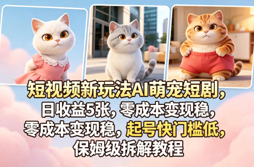 短视频新玩法AI萌宠短剧，日收益5张，零成本变现稳，起号快门槛低，保姆级拆解教程-心思维创富网_网上创业教程_网络创业项目