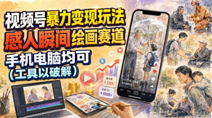 视频号暴力变现玩法，感人瞬间绘画赛道，手机电脑均可-心思维创富网_网上创业教程_网络创业项目