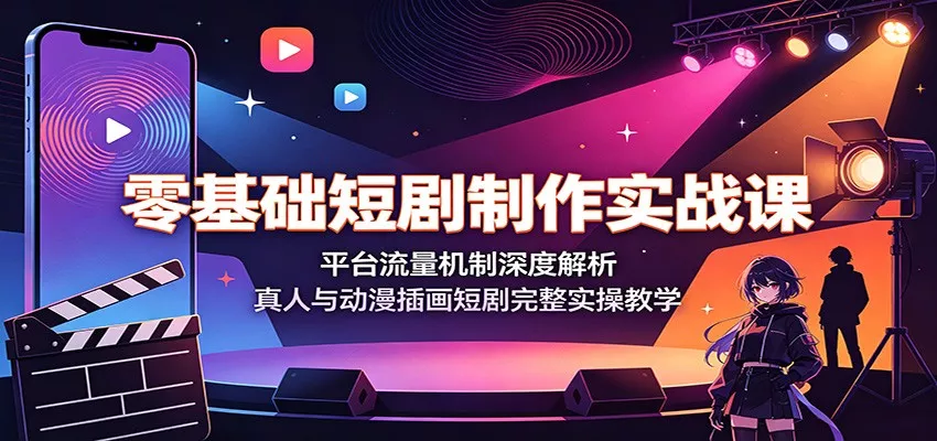 零基础短剧制作实战课：平台流量机制深度解析，真人与动漫插画短剧完整实操教学-心思维创富网_网上创业教程_网络创业项目