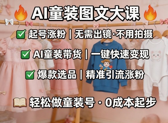 AI童装图文剪辑，某社群童装图文大课，起号涨粉、AI童装带货、爆款选品，无需出镜和拍摄-心思维创富网_网上创业教程_网络创业项目