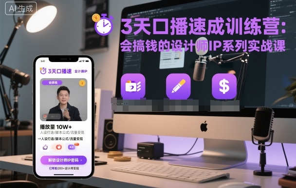 3天口播速成训练营，会搞钱的设计师IP系列实战课-心思维创富网_网上创业教程_网络创业项目