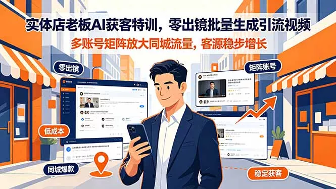 实体店老板AI获客特训，零出镜批量生成引流视频，多账号矩阵放大同城流量，客源稳步增长-心思维创富网_网上创业教程_网络创业项目