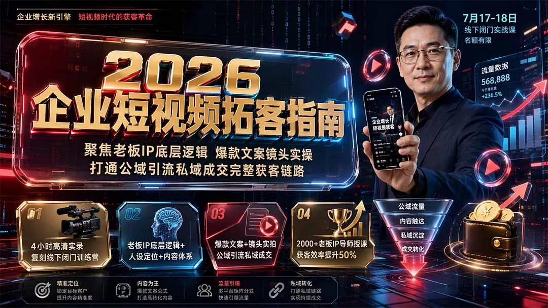 2026企业短视频拓客指南：聚焦老板IP底层逻辑，爆款文案镜头实操，打通公域引流私域成交完整获客链路-心思维创富网_网上创业教程_网络创业项目