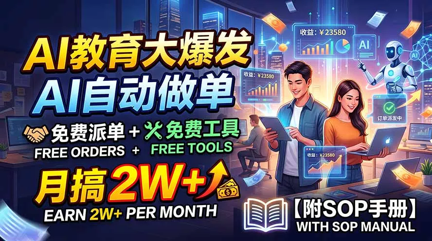 AI教育大爆发，AI自动做单，免费派单+免费工具，月搞2W+【附SOP手册】-心思维创富网_网上创业教程_网络创业项目