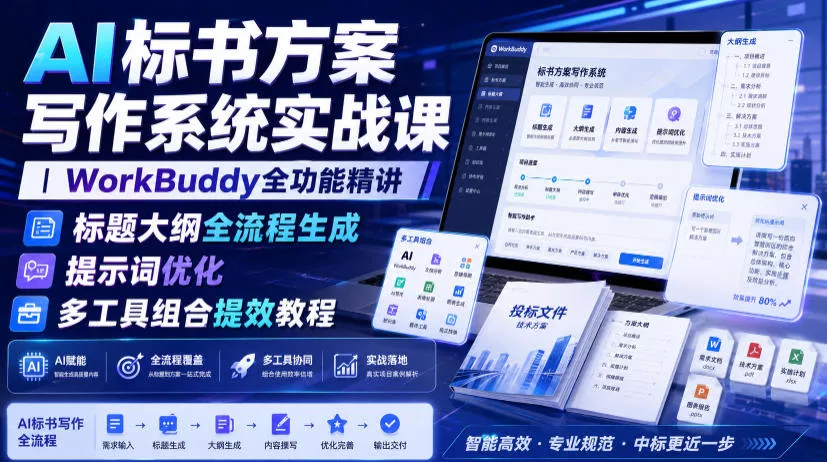 AI标书方案写作系统实战课｜WorkBuddy全功能精讲・标题大纲全流程生成・提示词优化・多工具组合提效教程-心思维创富网_网上创业教程_网络创业项目