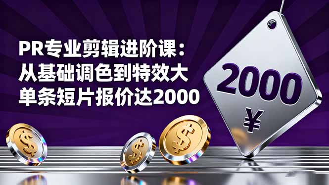 PR专业剪辑进阶课：从基础调色到特效大片的进阶技能，单条短片报价达2000-心思维创富网_网上创业教程_网络创业项目