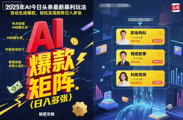 2025年AI今日头条最新暴利玩法，自动生成爆款，轻松实现矩阵日入多张-心思维创富网_网上创业教程_网络创业项目