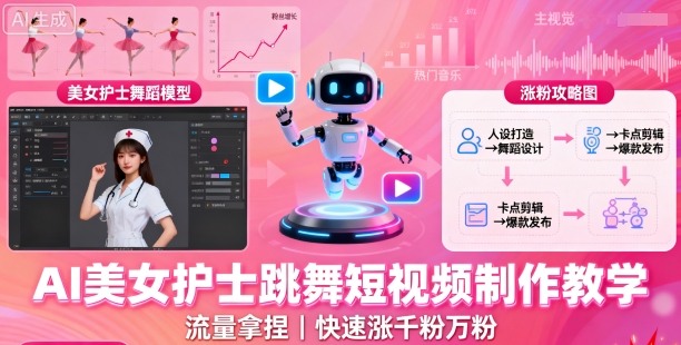 AI美女护士跳舞短视频制作教学，流量拿捏，快速涨千粉万粉【提示词+视频教程】-心思维创富网_网上创业教程_网络创业项目