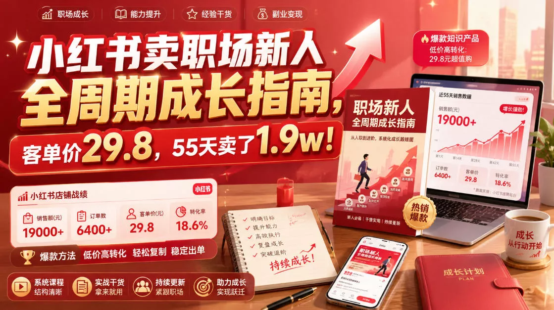 小红书卖职场新人全周期成长指南，客单价29.8，55天卖了1.9w！-心思维创富网_网上创业教程_网络创业项目