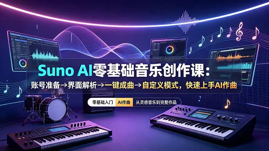Suno AI零基础音乐创作课：账号准备→界面解析→一键成曲→自定义模式，快速上手AI作曲-心思维创富网_网上创业教程_网络创业项目