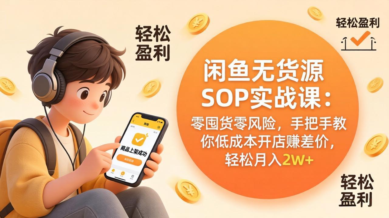 闲鱼无货源SOP实战课：零囤货零风险，手把手教你低成本开店赚差价，轻松月入2w+-心思维创富网_网上创业教程_网络创业项目