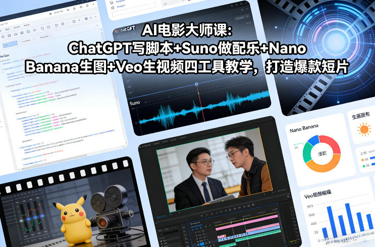 AI电影大师课：ChatGPT写脚本+Suno做配乐+Nano Banana生图+Veo生视频，打造爆款短片-心思维创富网_网上创业教程_网络创业项目