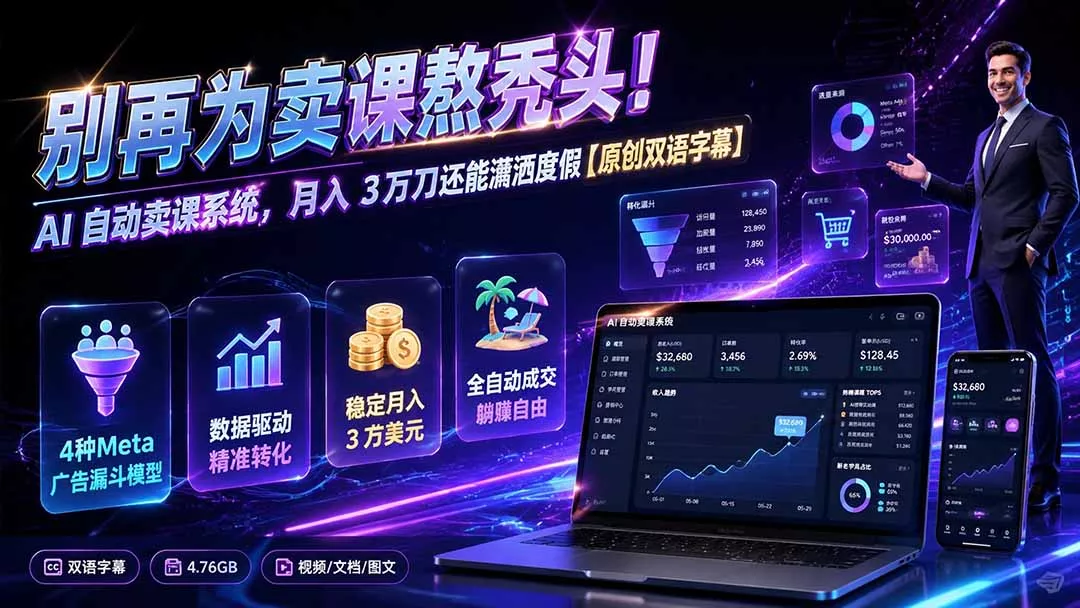 别再为卖课熬秃头！AI 自动卖课系统，月入 3 万刀还能潇洒度假【原创双语字幕】-心思维创富网_网上创业教程_网络创业项目