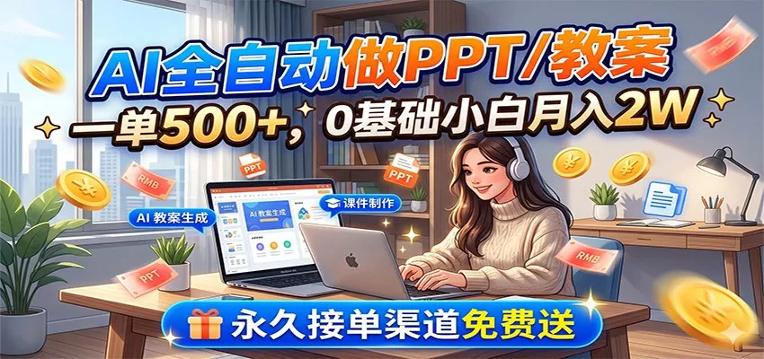 AI全自动做PPT/教案，一单500+，0基础小白月入2W，永久接单渠道免费送-心思维创富网_网上创业教程_网络创业项目