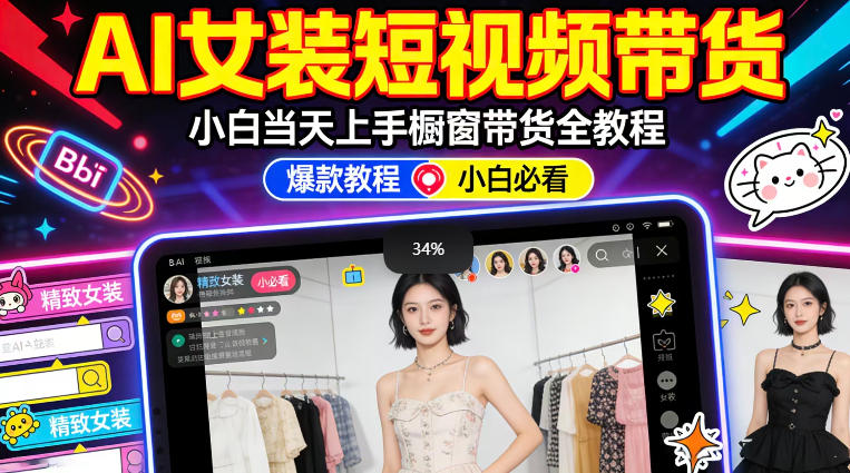 AI女装短视频橱窗带货：小白零门槛当天上手，高佣金爆款轻松賺！-心思维创富网_网上创业教程_网络创业项目