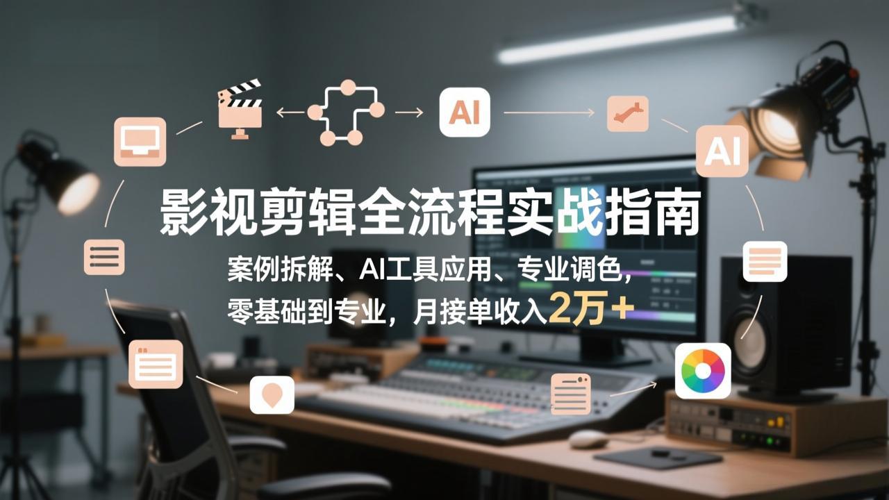 影视剪辑全流程实战指南，案例拆解、AI工具应用、专业调色，零基础到专业，月接单收入2万+-心思维创富网_网上创业教程_网络创业项目