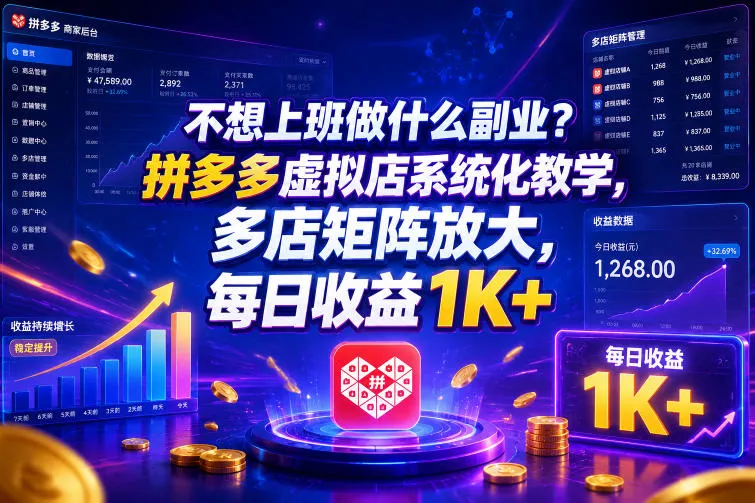 不想上班做什么副业？拼多多虚拟店系统化教学，多店矩阵放大，每日收益1K+【揭秘】-心思维创富网_网上创业教程_网络创业项目