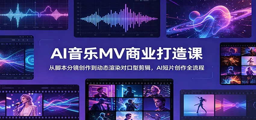 AI音乐MV商业打造课：从脚本分镜创作到动态渲染对口型剪辑，AI短片创作全流程-心思维创富网_网上创业教程_网络创业项目