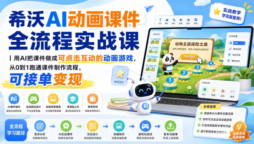 希沃AI动画课件全流程实战课｜用AI把课件做成可点击互动的动画游戏，从0到1跑通课件制作流程，可接单变现-心思维创富网_网上创业教程_网络创业项目