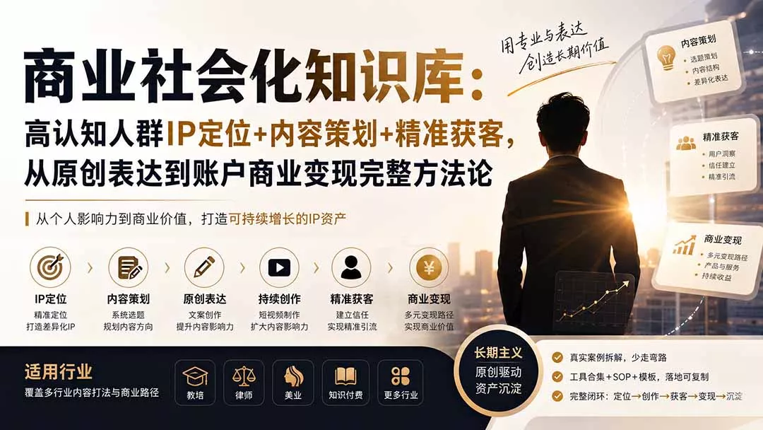 商业社会化知识库：高认知人群IP定位+内容策划+精准获客，从原创表达到账户商业变现完整方法论-心思维创富网_网上创业教程_网络创业项目