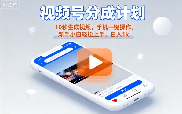 视频号分成计划懒人玩法，10秒生成视频，手机一键操作，新手小白轻松上手，日入1K【揭秘】-心思维创富网_网上创业教程_网络创业项目