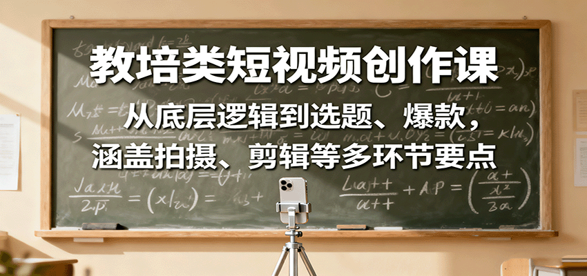 教培类短视频创作课：从底层逻辑到选题、爆款，涵盖拍摄、剪辑等多环节要点-心思维创富网_网上创业教程_网络创业项目