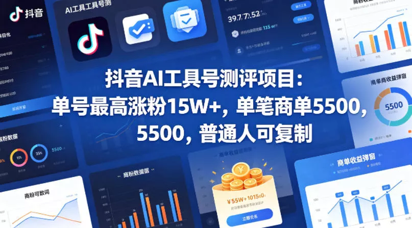 抖音AI工具号测评项目(1-2期)，单号最高涨粉15W+，单笔商单5.5k，也可进伙伴计划，普通人可复制(更新7月)