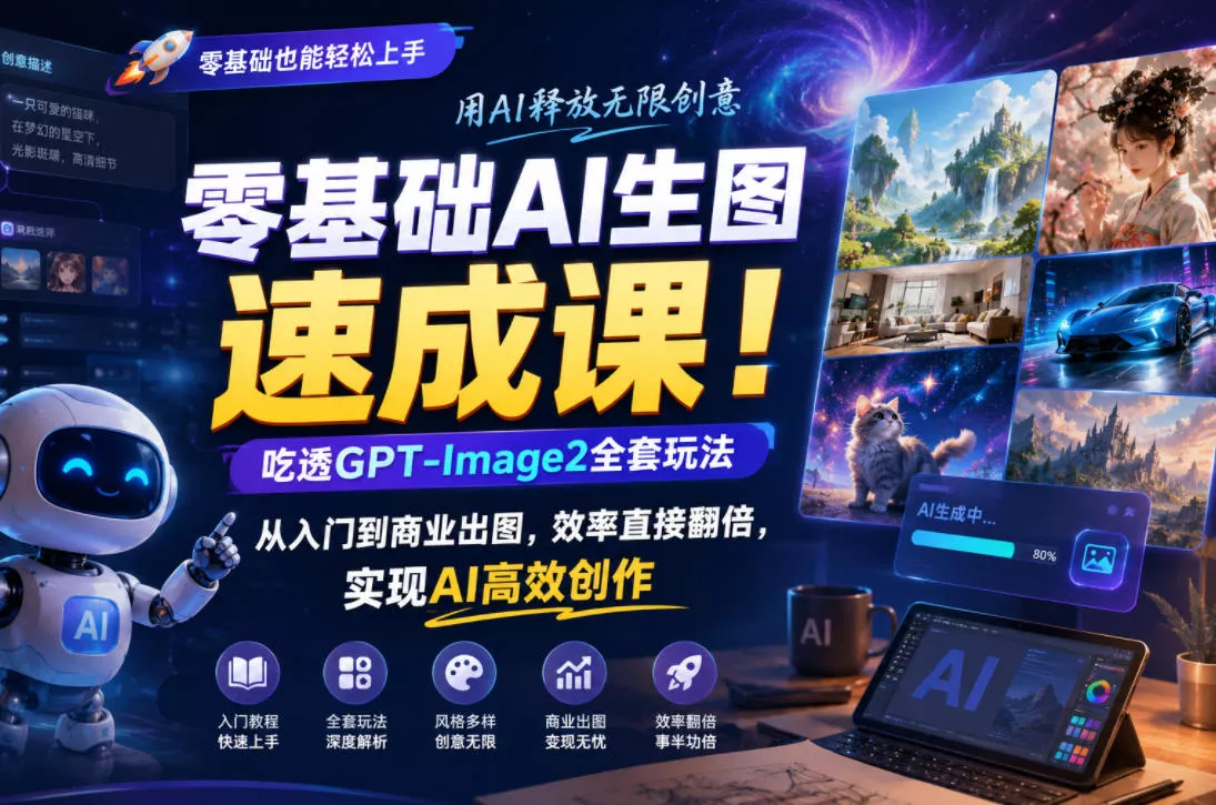 零基础AI生图速成课！吃透GPT-Image2全套玩法，从入门到商业出图，效率直接翻倍，实现AI高效创作-心思维创富网_网上创业教程_网络创业项目