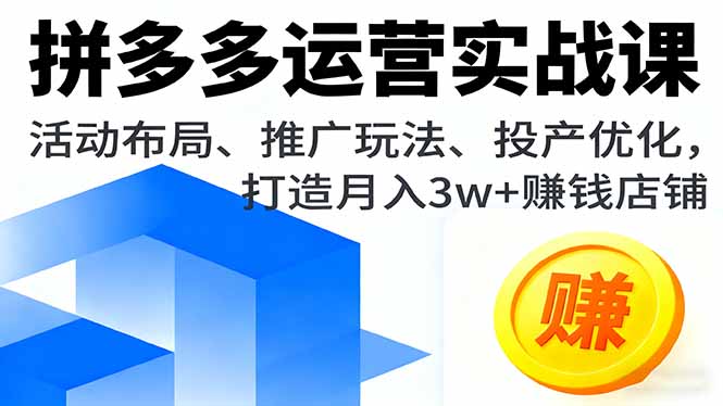 拼多多运营实战课，活动布局、推广玩法、投产优化，打造月入3w+赚钱店铺-心思维创富网_网上创业教程_网络创业项目