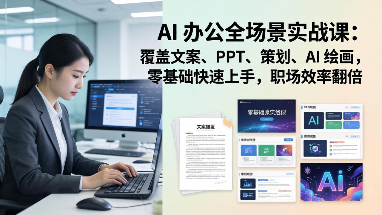 AI 办公全场景实战课：覆盖文案、PPT、策划、AI 绘画，零基础快速上手，职场效率翻倍-心思维创富网_网上创业教程_网络创业项目
