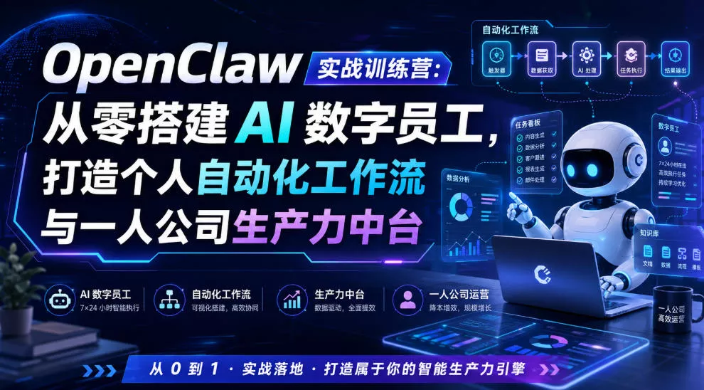 OpenClaw实战训练营：从零搭建AI数字员工，打造个人自动化工作流与一人公司生产力中台-心思维创富网_网上创业教程_网络创业项目
