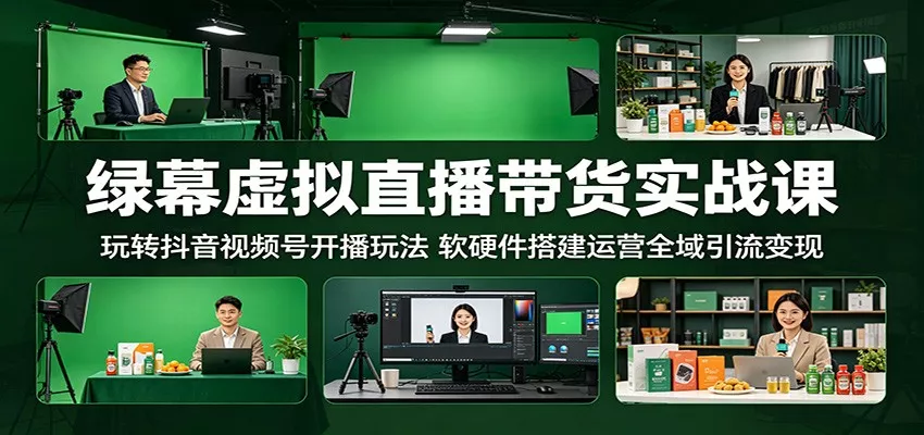 绿幕虚拟直播带货实战课：玩转抖音视频号开播玩法，软硬件搭建运营全域引流变现-心思维创富网_网上创业教程_网络创业项目